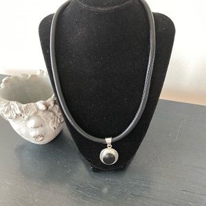 Sterling & Onyx With Leather Necklace